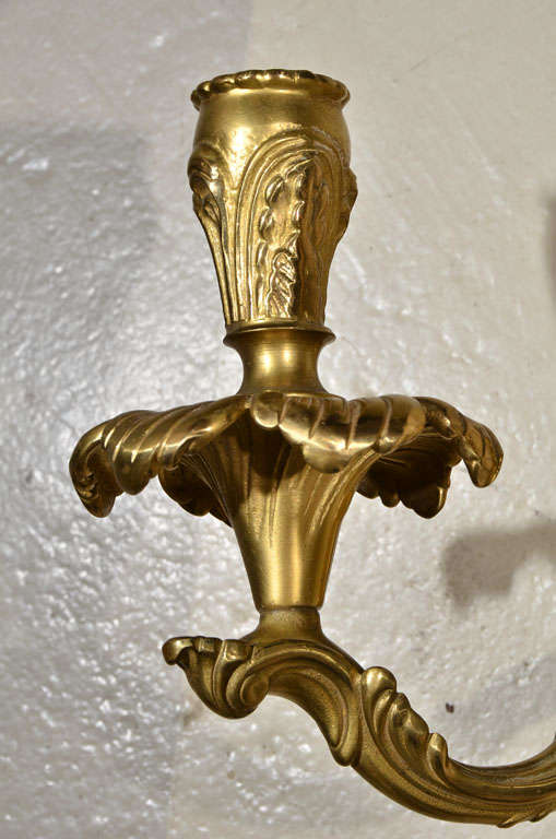 Pair of Brass Two-Light Sconces For Sale 1