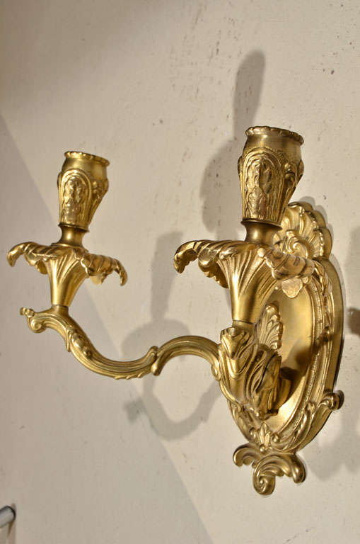 Pair of Brass Two-Light Sconces For Sale 3