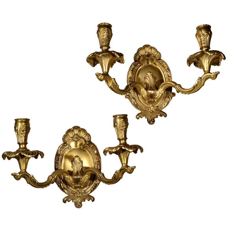 Pair of Brass Two-Light Sconces For Sale