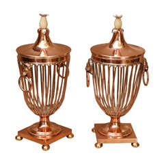 A Pair of  Copper Wirework Chestnut Urns