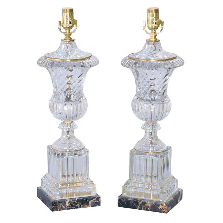 Pair of Paul Hanson Glass Urn Lamps