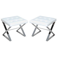 Pair of X-frame Stools by Milo Baughman