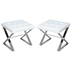 Pair of X-frame Stools by Milo Baughman