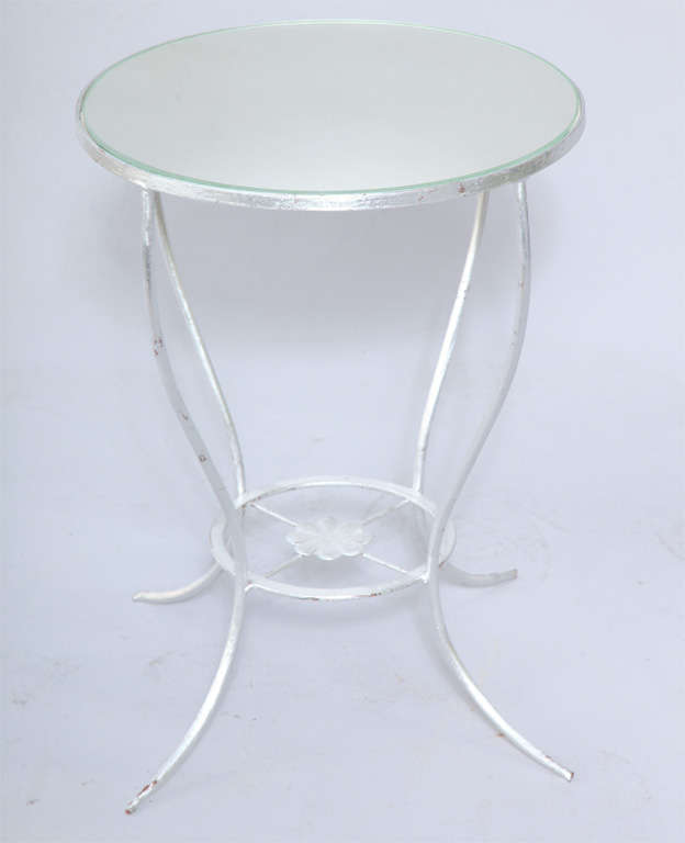 Silvergilt Iron Round Accent Table with Mirrored Top