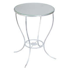 Silvergilt Iron Round Accent Table with Mirrored Top
