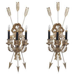 Vintage Pair of Italian Carved Silvergilt Wall Sconces