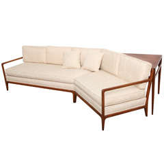 Retro Carved Angled Sofa with Matching Angled Table