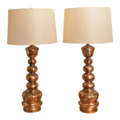 Pair Of Camouflage Leaf Lamps By James Mont