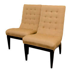 Pair Of Biscuit Tufted Side Chairs By James Mont