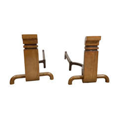 Vintage Pair of Bronze Modernist Andirons by Wah Chang