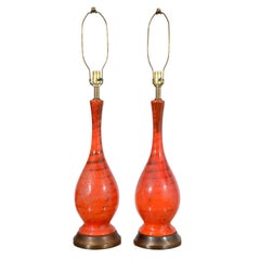 Pair of 1950s Ceramic Lamps with Brass Bases