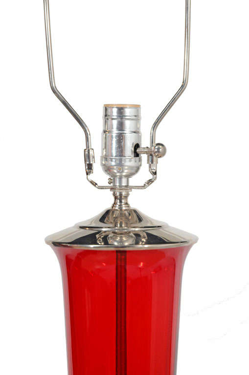 Modern Pair of 1930s Ruby-Red Blown Glass Lamps