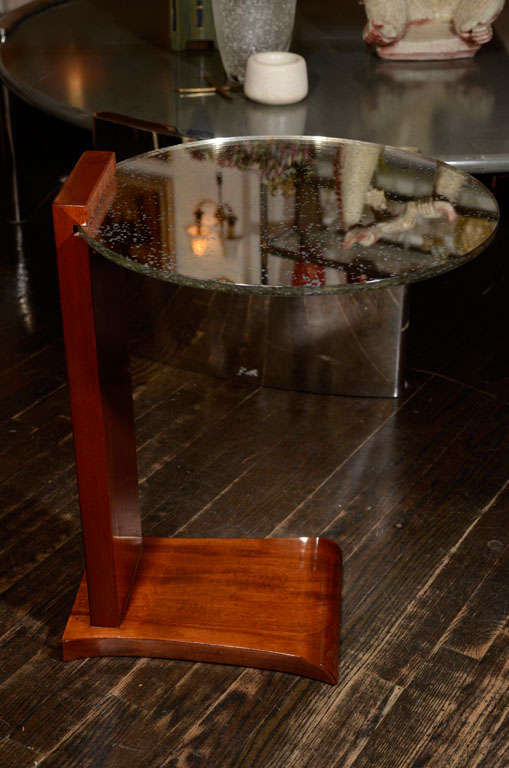 Round French Walnut table with mirrored top by Jules Leleu, from the Ocean Liner 