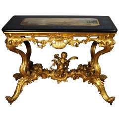 A Rare Gilt Wood Table With "scagliola" Top
