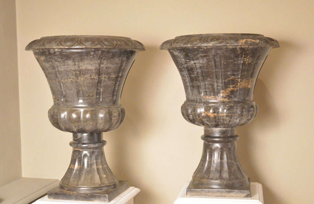 An important set of four monumental and ornamental vases in antique grey Breccia marble quality

Probably English, Neoclassical Period, late 18th century, early 19the century