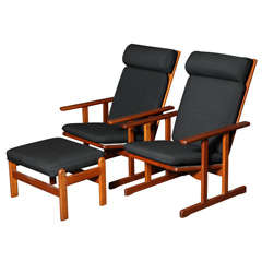 Pair of Highback Lounge Chairs and Ottoman by Jorgen Baekmark