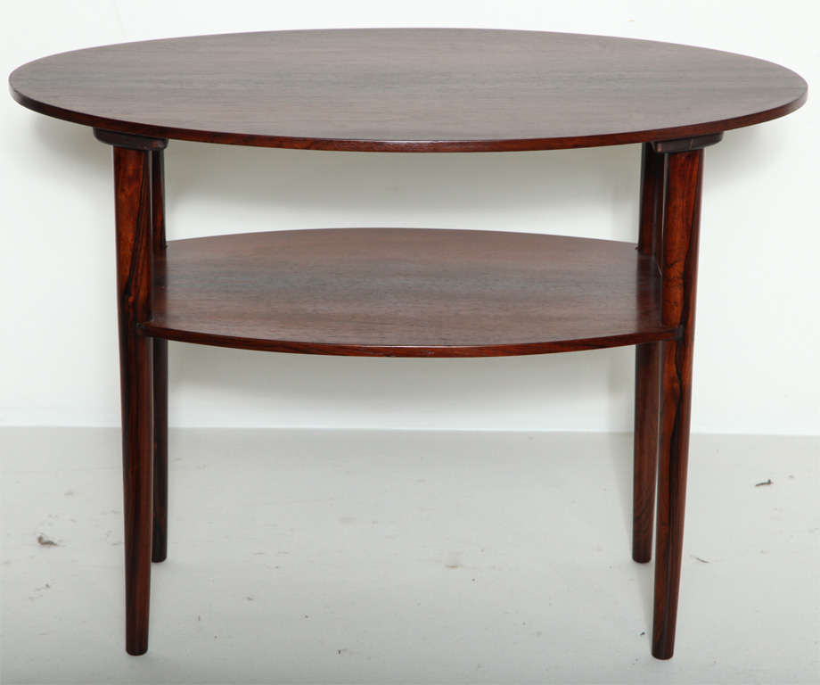 Danish Modern Oval Rosewood Sidetable with shelf