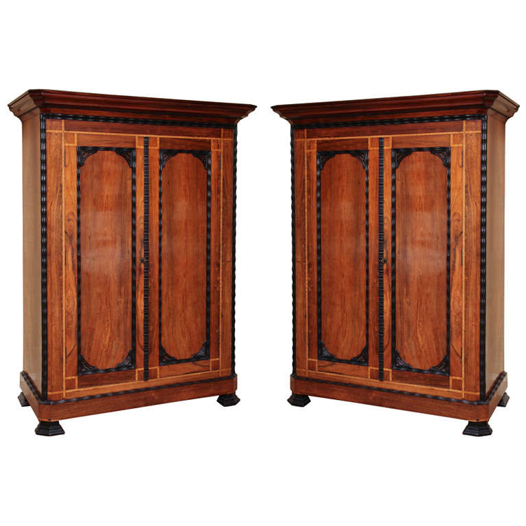 A Pair of Anglo-Indian Rosewood and Ebony Armoires