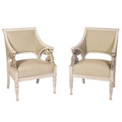 Pair Of Late Gustavian Style Armchairs with Griffin Decoration Arms