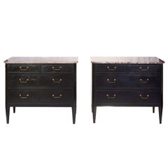 Pair of Louis XVI Style Commodes with Marble Tops