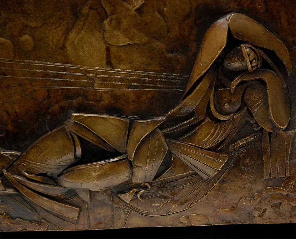 Unknown Custom Framed Bronze Relief of a Reclining Figure