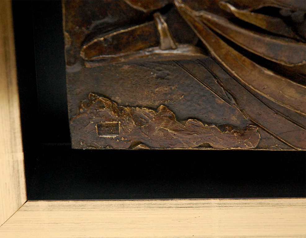20th Century Custom Framed Bronze Relief of a Reclining Figure