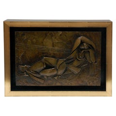 Vintage Custom Framed Bronze Relief of a Reclining Figure