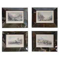 Set of Four Hand-Colored Engravings in Antique Mirror Frames 4