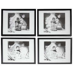 Set of Four Framed Glass Plates of a Pin-Up Girl by E. Heart