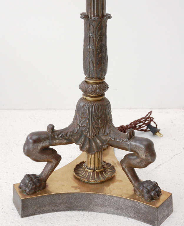 American Empire Style Steel and Bronze Floor Lamp  For Sale