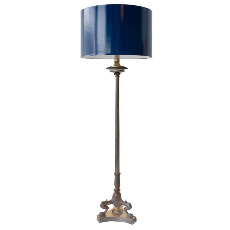 Empire Style Steel and Bronze Floor Lamp  For Sale