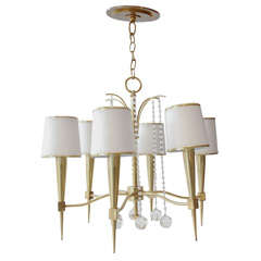 Brass and Crystal Chandelier by Tommi Parzinger