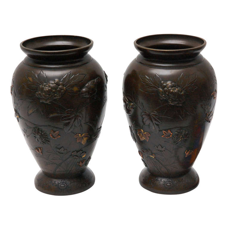 Pair of Japanese Mixed Metal and Bronze Urns at 1stDibs japanese urns