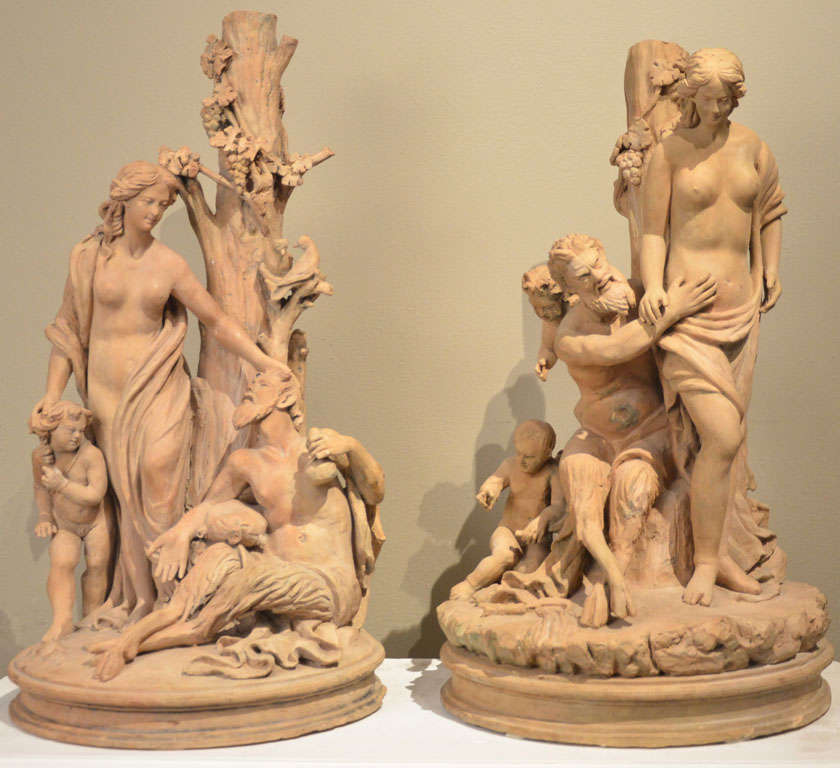 A pair of terracotta models for Capodimonte's ceramic sculptures.

Mythological scenes with Pan and Nymph.
 