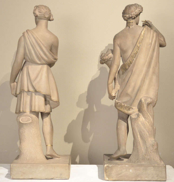 Pair of Neoclassical Figures of Bacco and Diana For Sale 2