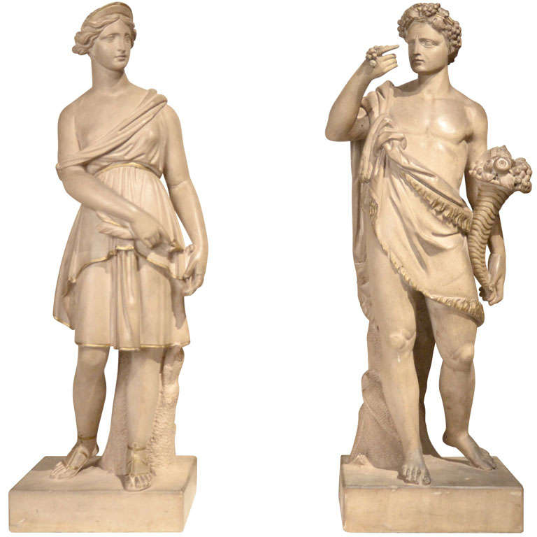 Pair of Neoclassical Figures of Bacco and Diana For Sale