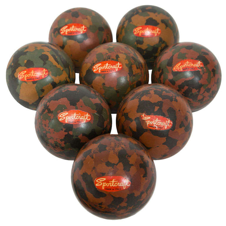 Eight Vintage Bocce Balls With Labels For Sale
