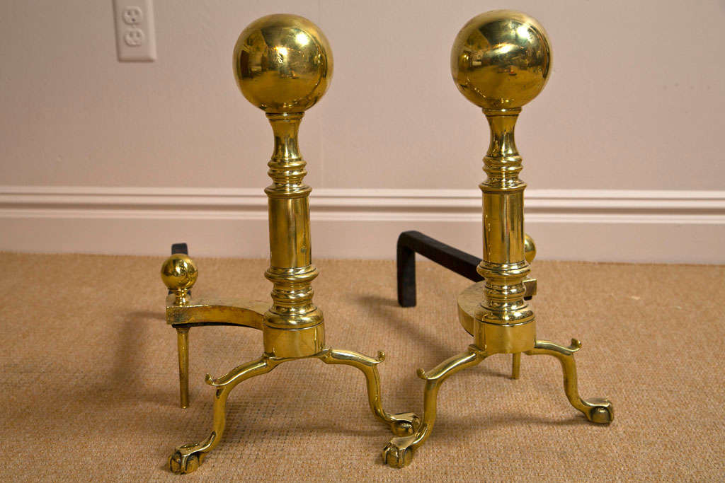 Large Brass Regency Style Andirons