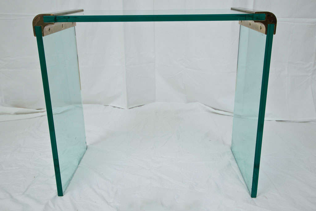Pace International Glass  and Brass Vanity-Sized Console table 1970's USA