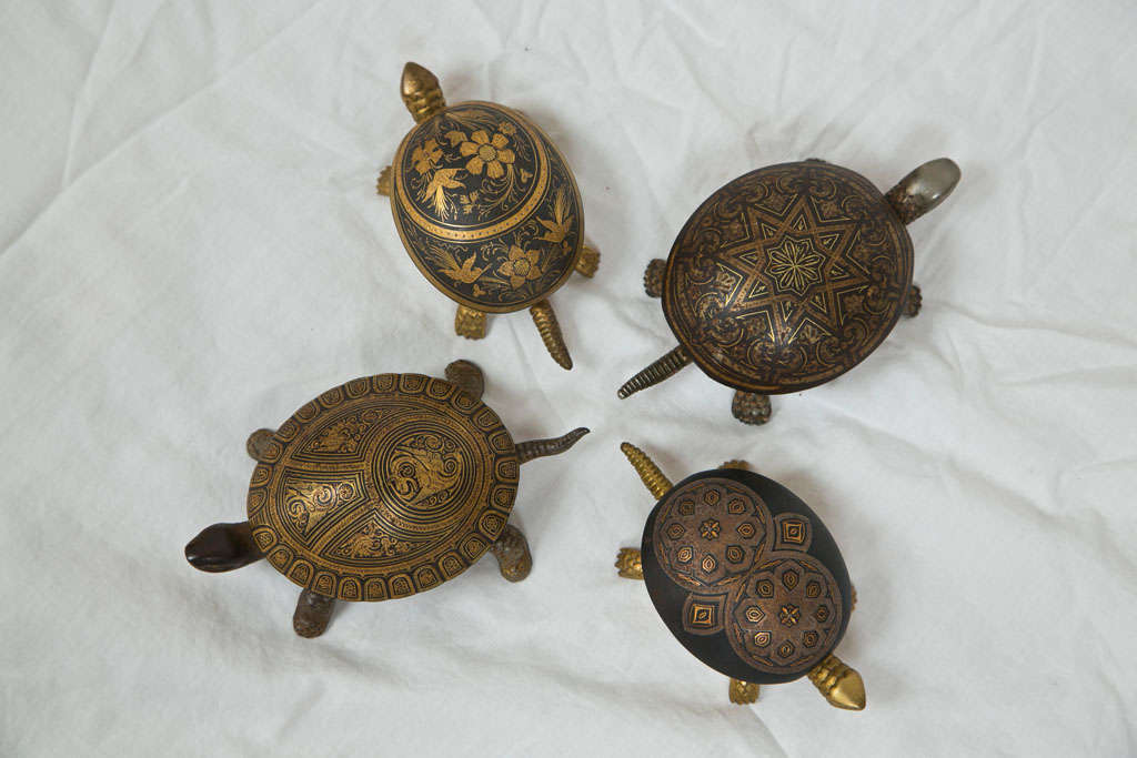 Antique brass and iron hotel call bells. Wind up on underside and press tail to ring bell. Each has a different pattern.  Prices vary. Please call or write for price.