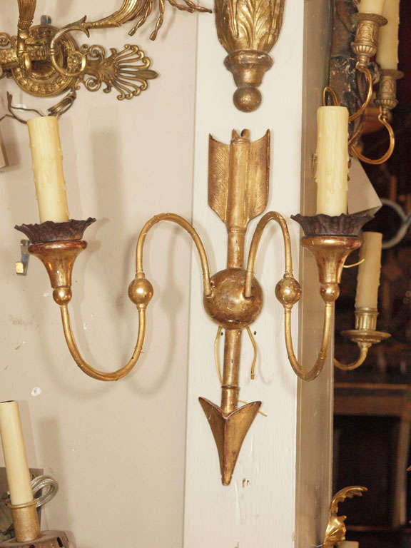 Pair Directoire Style Gilt Wood Sconces