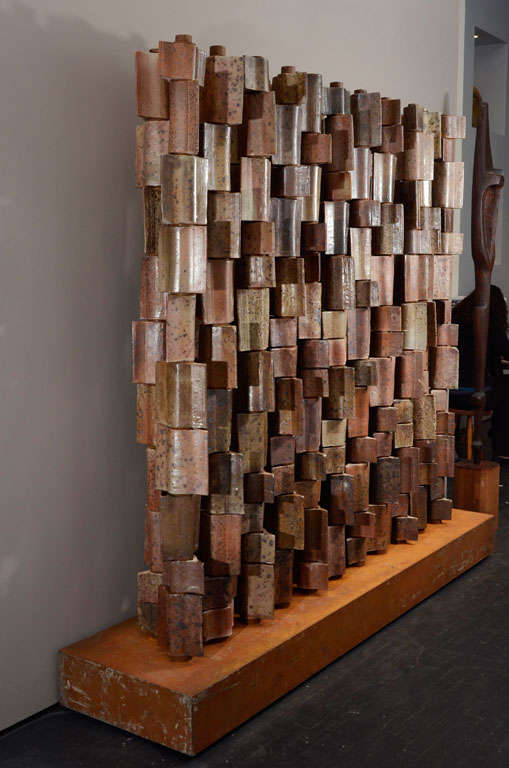 Ceramic screen/Paravon, unique piece. Commissioned for a bank is Strasbourg, France by Gustave Tiffoche and Léopold Gest. La Borne