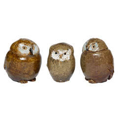 Family of Swedish Ceramic Owls
