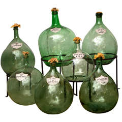 Vintage A Collection of French Green Glass Demijohns