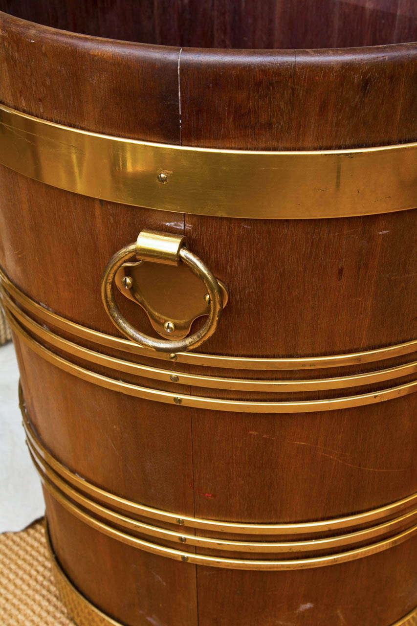 Immense George III Style Brass Bound Wood Bucket with Brass Liner 1