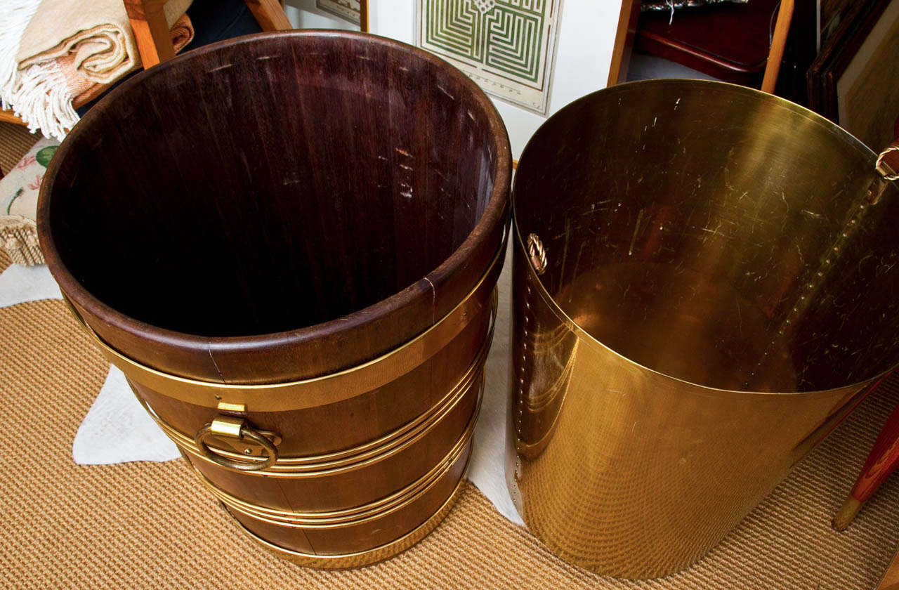 Immense George III Style Brass Bound Wood Bucket with Brass Liner 2