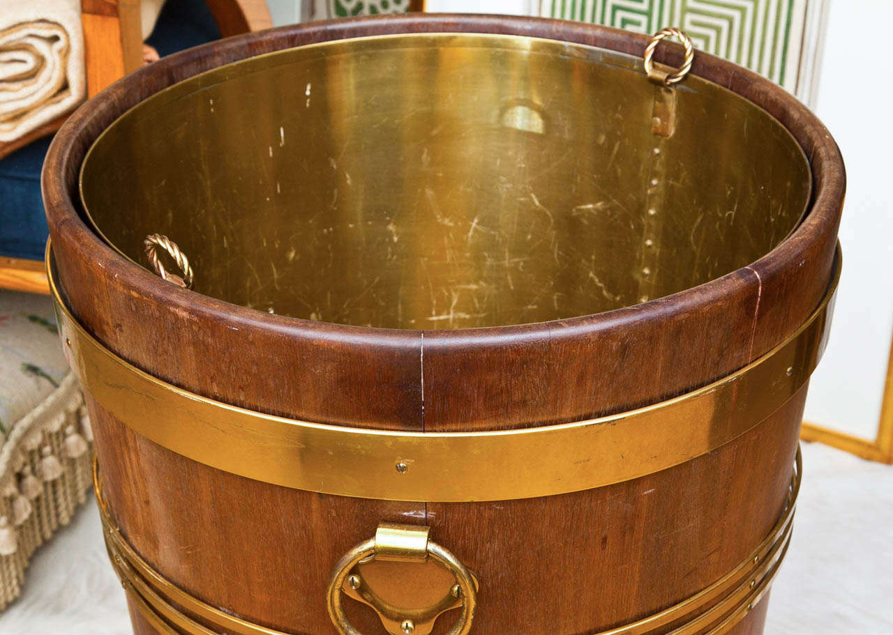 Immense George III Style Brass Bound Wood Bucket with Brass Liner 3