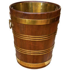 Immense George III Style Brass Bound Wood Bucket with Brass Liner