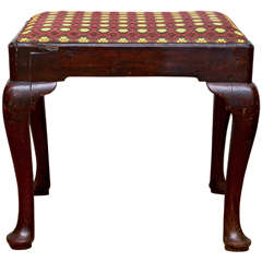 Antique Queen Anne Period Walnut Footstool with Upholstered Seet