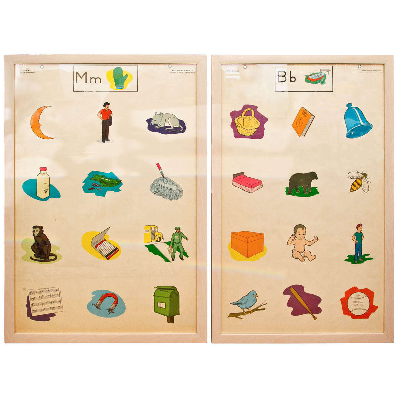 Custom Framed 1950's Elementary School Teaching Charts For Sale